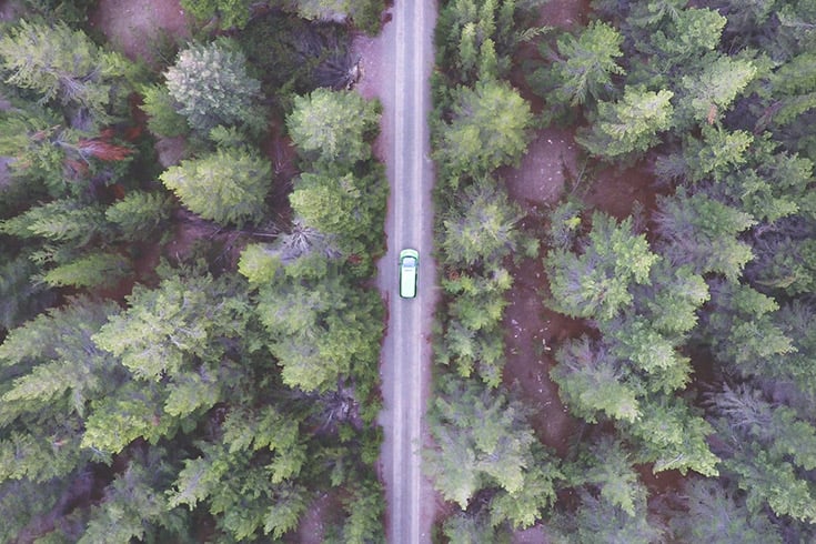 Aerial view of JUCY camper on road